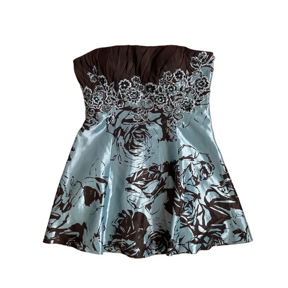 Alyce Designs Women’s aqua and black floral strapless fit and flare dress Sz 22 - Picture 2 of 15